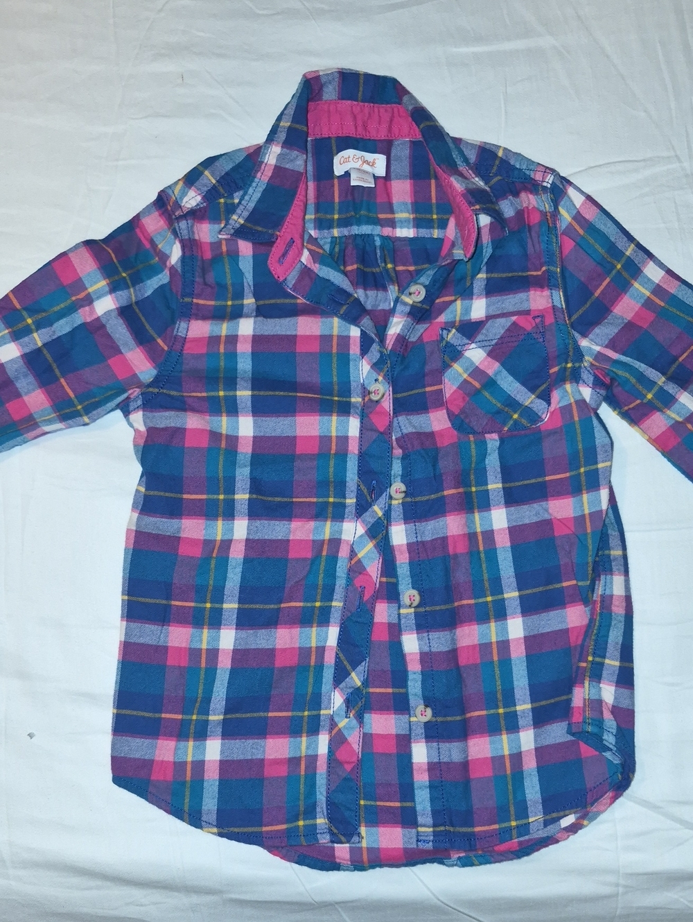 Cat & Jack Girls Blue and Pink Plaid Button-Down Shirt